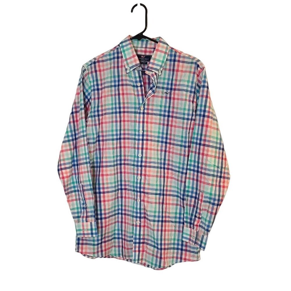 Vineyard Vines Whale‎ Shirt Classic Fit Check Print Button Up Shirt Pink Blue XL